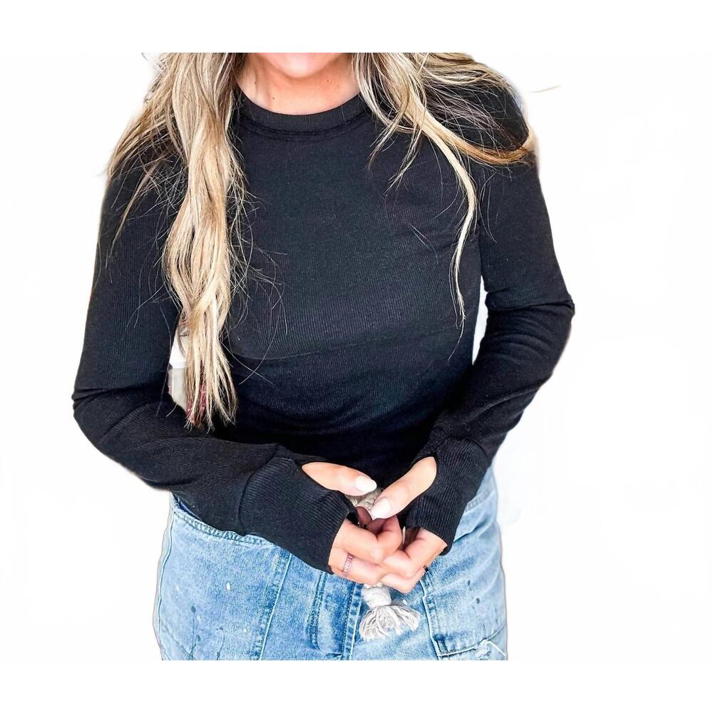 NEW VERY J mineral wash fitted ribbed top in black